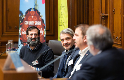 Panel des ersten Abends -  v.l.n.r. Rabbiner Yuval Katz-Wilfing, Leiter des Kultusamtes Florian Welzig, Islamwissenschfaftler Zekirija Sejdini - Universität Wien, Religionswissenschafter Prof. Markus Ladstätter - PPH Augustinum 